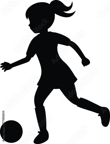 Cute Girl Playing Soccer With Joy silhouette Vector illustration