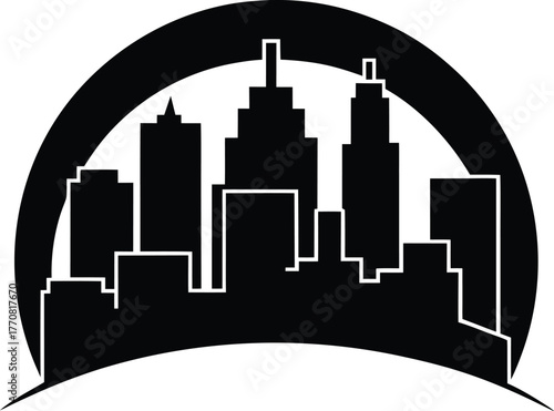 Urban Skyline With Rising Sun Horizon silhouette Vector illustration