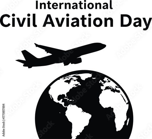 International civil aviation day banner with airplane above globe isolated aviation day concept design