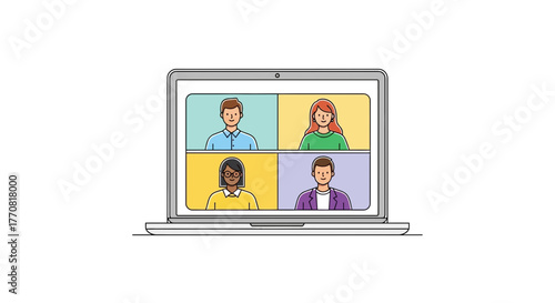 Diverse team collaborating remotely on a video call, showcasing modern communication and connection for global business initiatives and team building.