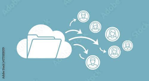 Seamlessly share digital assets from cloud storage to individual users with intuitive data transfer icons and user profiles