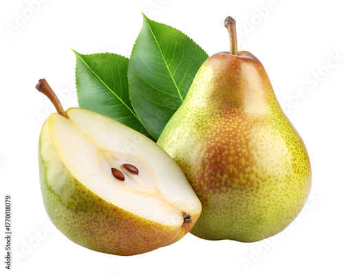  pears isolated on transparent white background full depth of field clipping path