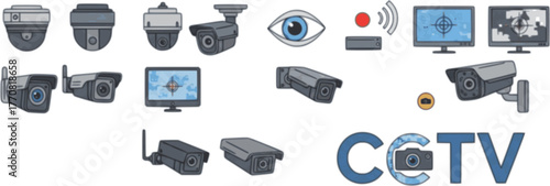 Isolated object of cctv and camera symbol. Collection of cctv and system vector icon for stock.
