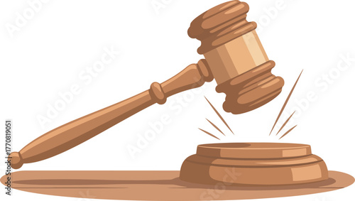 Illustration of a wooden gavel poised above its sound block, with radiating light.
