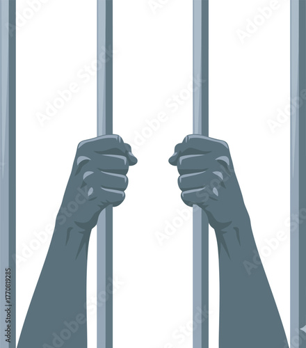 Illustration of hands gripping metal prison bars, depicting confinement and restriction.