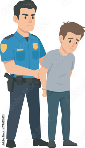 A police officer detains a young man, placing him under arrest with handcuffs.