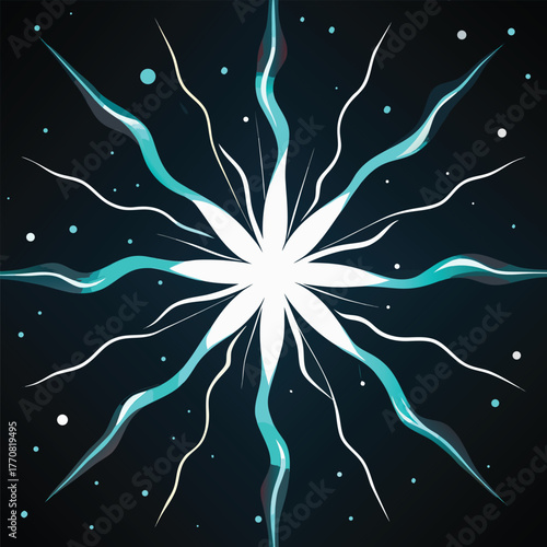 Abstract Starburst With Teal Waves And Dots explosion