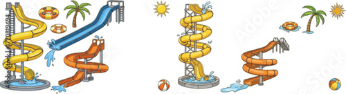 Water slide vector cartoon set icon. Isolated cartoon set icon aquapark. Vector illustration water slide on white background .
