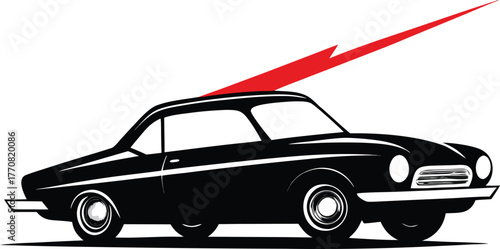 Classic Car Illustration with a Lightning Bolt silhouette