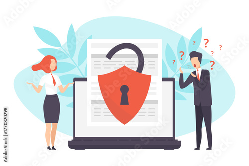 Man and Woman Character Working Process Busy at Workplace Vector Illustration