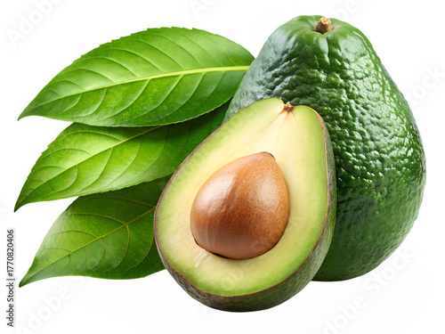  avocados isolated on transparent white background full depth of field clipping path