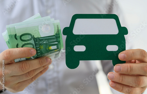 Hands holding euro banknote...