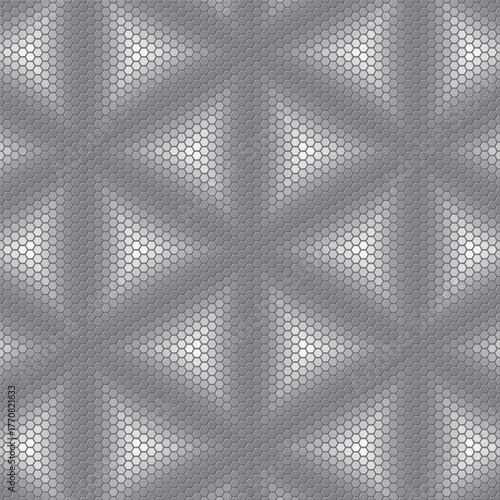 white hexagonal mosaic pattern combined with rounded hole, black and white vector illustration