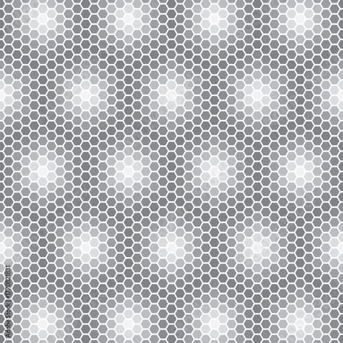white hexagonal mosaic pattern combined with rounded hole, black and white vector illustration