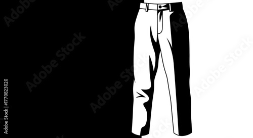 Black and white illustration of a pair of pants with a belt.