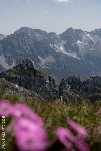 Peaks of the Balkans hiking trail in Albanian mountains