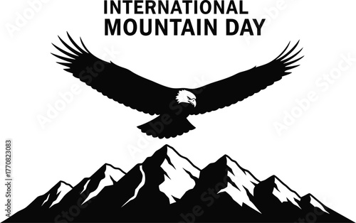 International mountain day illustration with eagle flying over mountains isolated