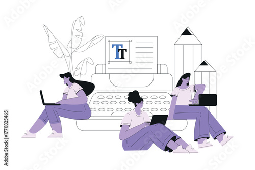 Woman Work with Text Editing and Writing Article on Laptop Vector Illustration