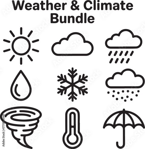 Essential Weather and Climate Line Icons Set