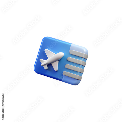 3D render illustration airplane ticket boarding pass for travel isolated on transparent background flight document tourism