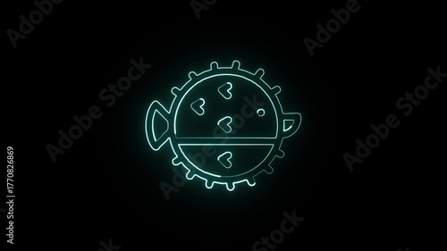 Glowing neon line blowfish animated icon. Blowfish animation HD video isolated on black background.