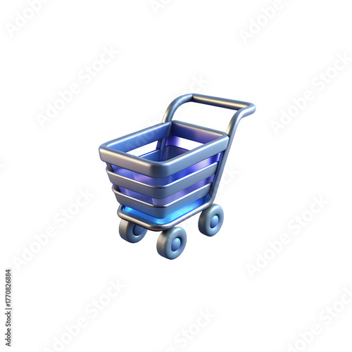 3D render illustration shopping cart metal basket for retail purchase isolated on transparent background e commerce object