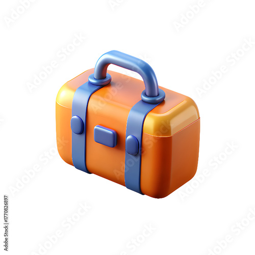 Orange and blue travel bag represents luggage vacation essentials and trip packing for holidays journeys and adventures