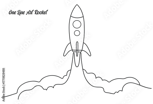 Continuous line rocket drawing, Minimalist space rocket art, One line spacecraft illustration, Continuous outline rocket vector, Simple launch rocket design, Modern minimal rocket sketch