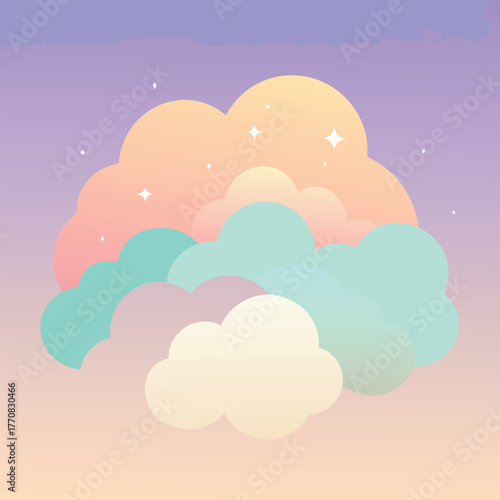 Dreamy pastel clouds with sparkling stars in a gradient sky