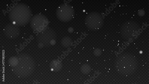 Soft White Bokeh and Dust Particles on Transparent Background — Gentle Light Overlay with Realistic Glow for Winter, Christmas, and Festive Abstract Design
