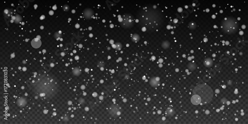 Realistic Falling Snow Particles on Transparent Background — Soft White Bokeh and Winter Dust Overlay for Christmas, New Year, and Festive Design Projects