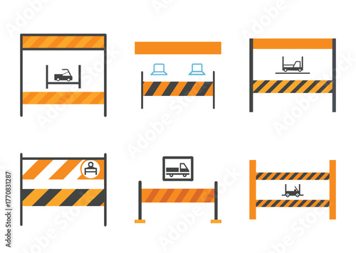 Different examples of barricades for construction and restricted areas in vector format