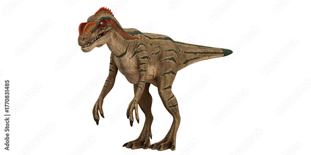 Naklejka premium Dinosaur model with vibrant striped pattern