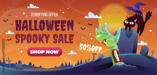 gradient horizontal banner template halloween season design vector illustration