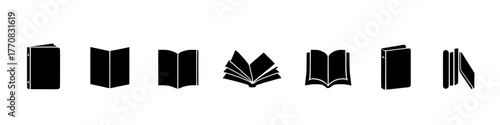 a collection of book silhouettes in various open and closed positions