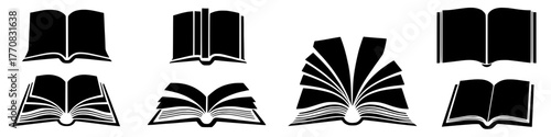 various open book silhouettes in black and white