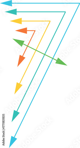 colored number seven with thin outlines and arrows
