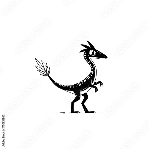 Dilophosaurus. Dilophosaurus simple black and white line art vector logo