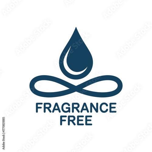 A simple blue graphic icon signifies a fragrance-free product, with a water drop above a meditation symbol.