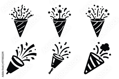 party popper minimal vector art icon set