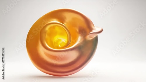 Abstract flowing shape with glossy surface and vibrant color gradients on light background