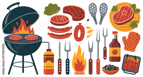 bbq grill and barbecue icons for picnic party