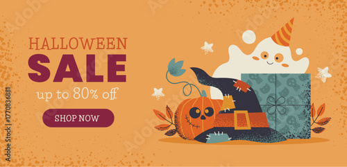 flat horizontal banner template halloween season design vector illustration