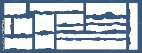 Collection of ripped pieces of paper with jagged edge vector illustration