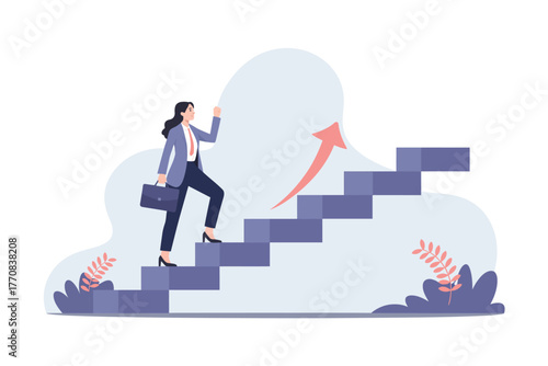 Vector art of businesswoman climbs the stairs to success