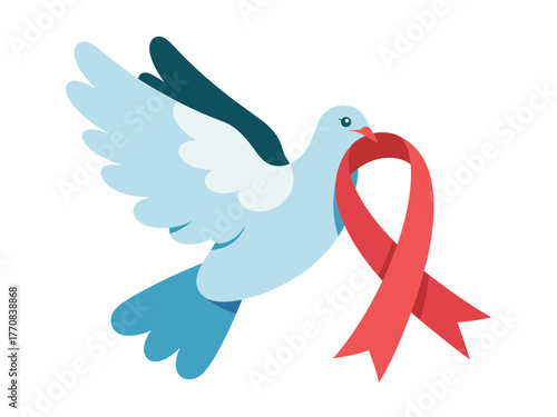 Vector art of dove carrying aids awareness ribbon in its beak