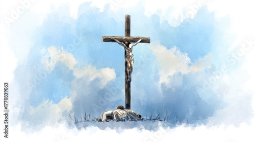 Colorful decorative paintings of Jesus being crucified, religious concepts, Christian-themed decorative paintings