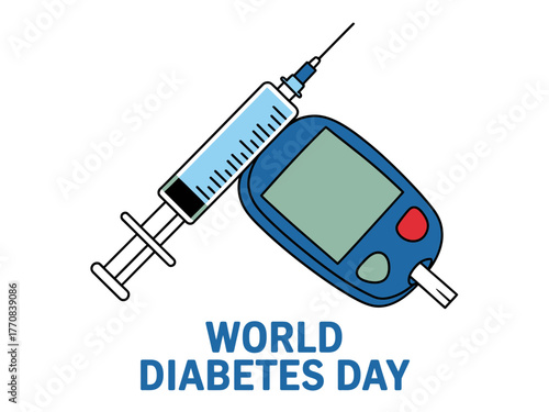 Vector art of world diabetes day with syringe and glucometer
