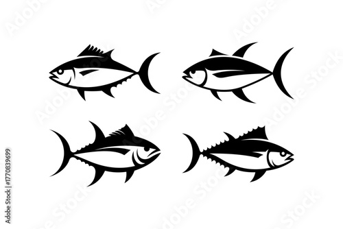 Set of Tuna Fish Logo Icons Isolated on Transparent Background.