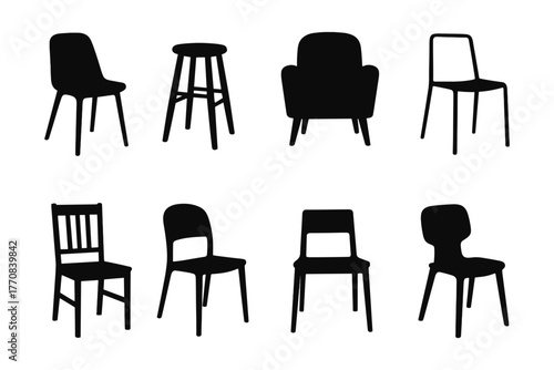 Silhouette set of diverse chair designs for modern interior concepts